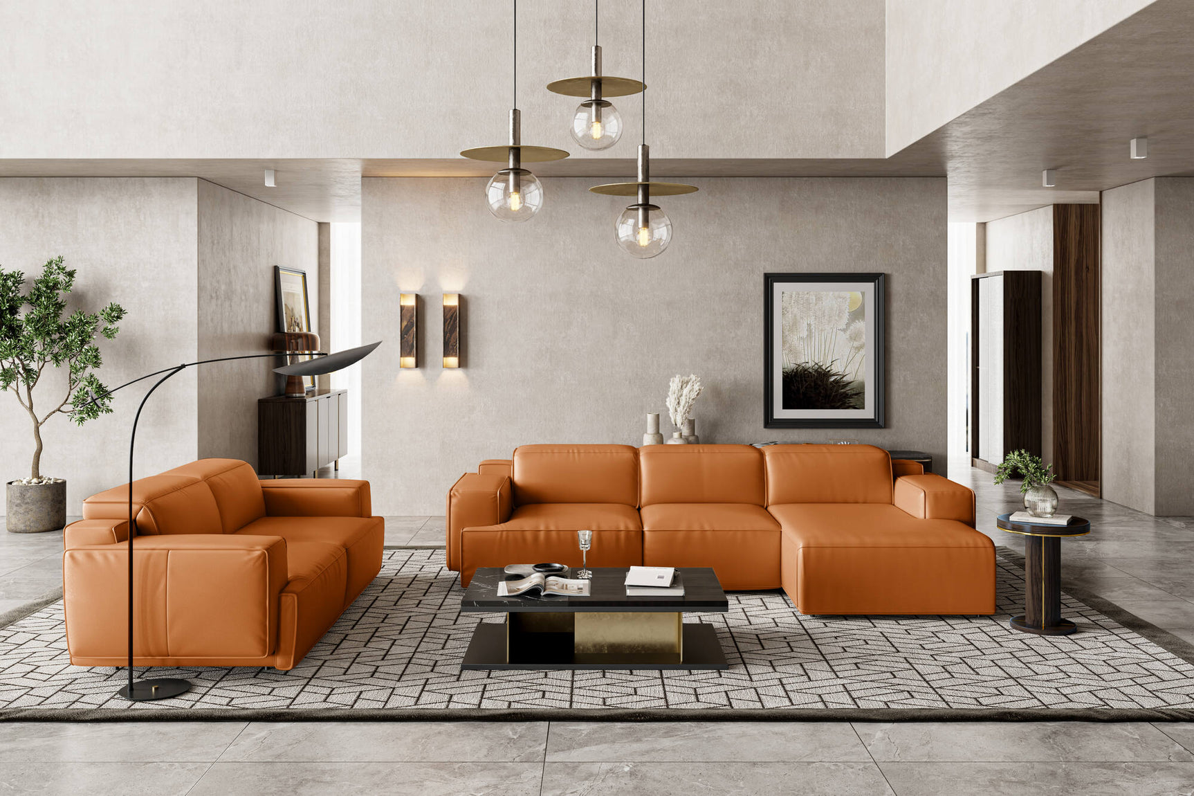 Canapé sectionnel inclinable en cuir Valentina