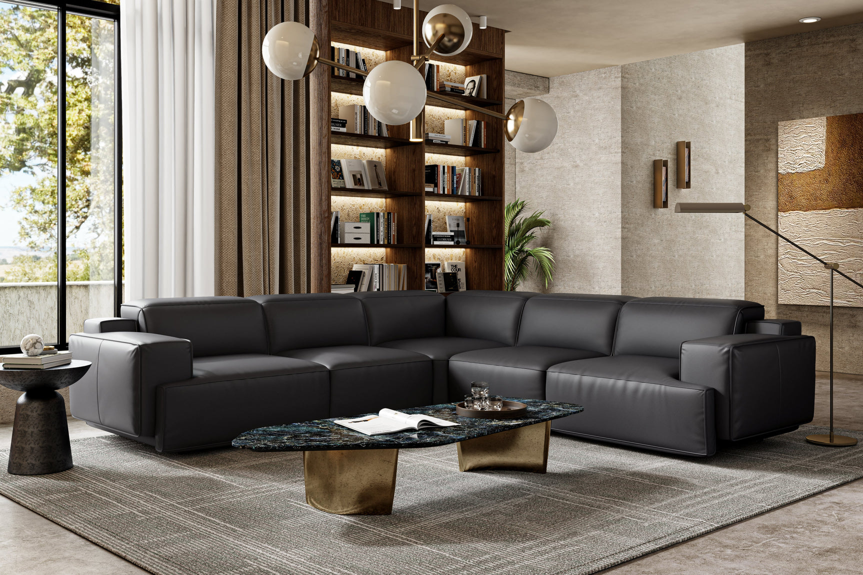 Sillón reclinable esquinero de cuero Valentina