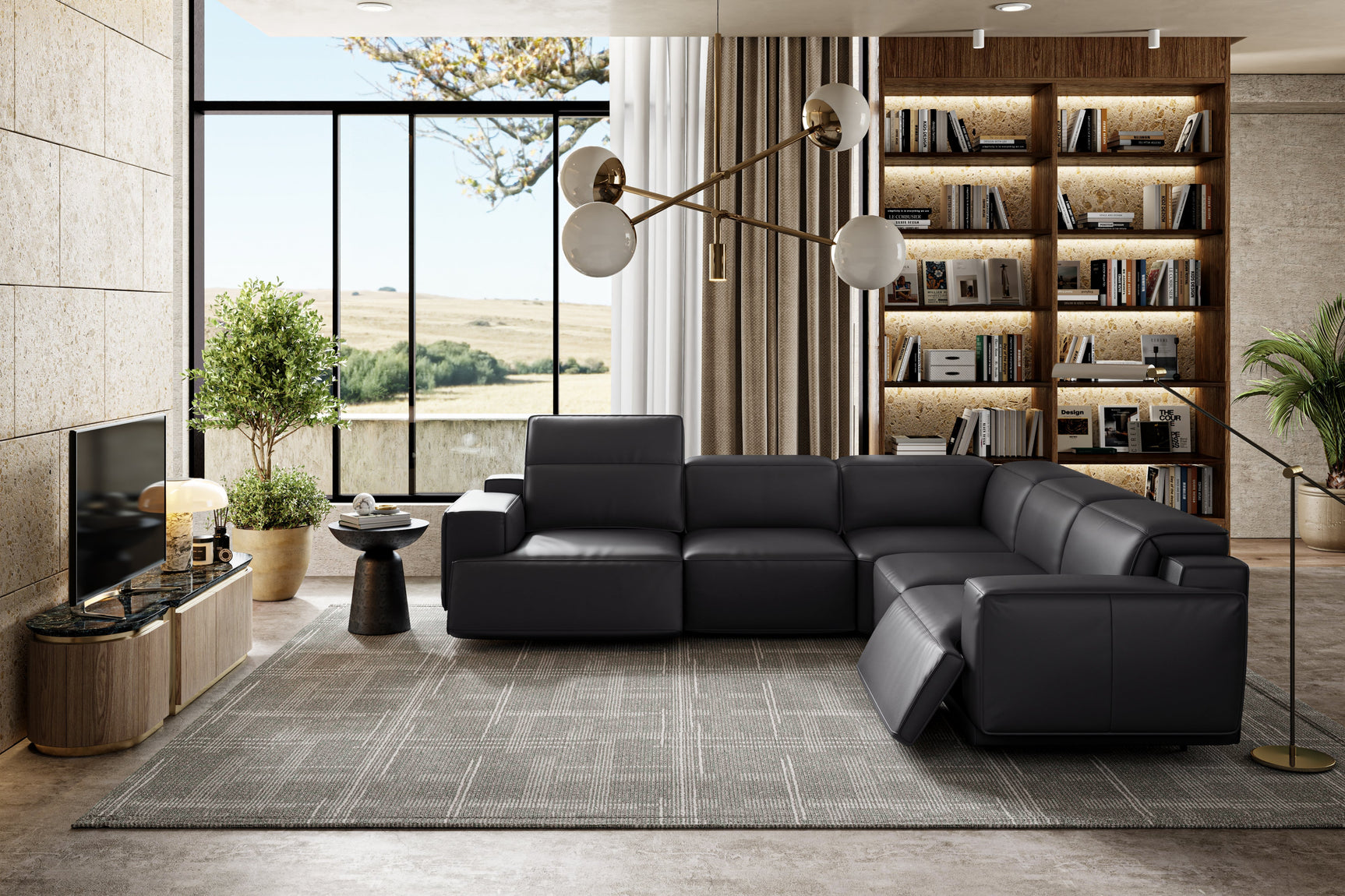 Sillón reclinable esquinero de cuero Valentina