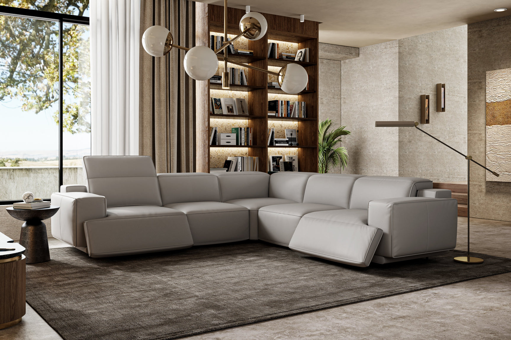 Sillón reclinable esquinero de cuero Valentina