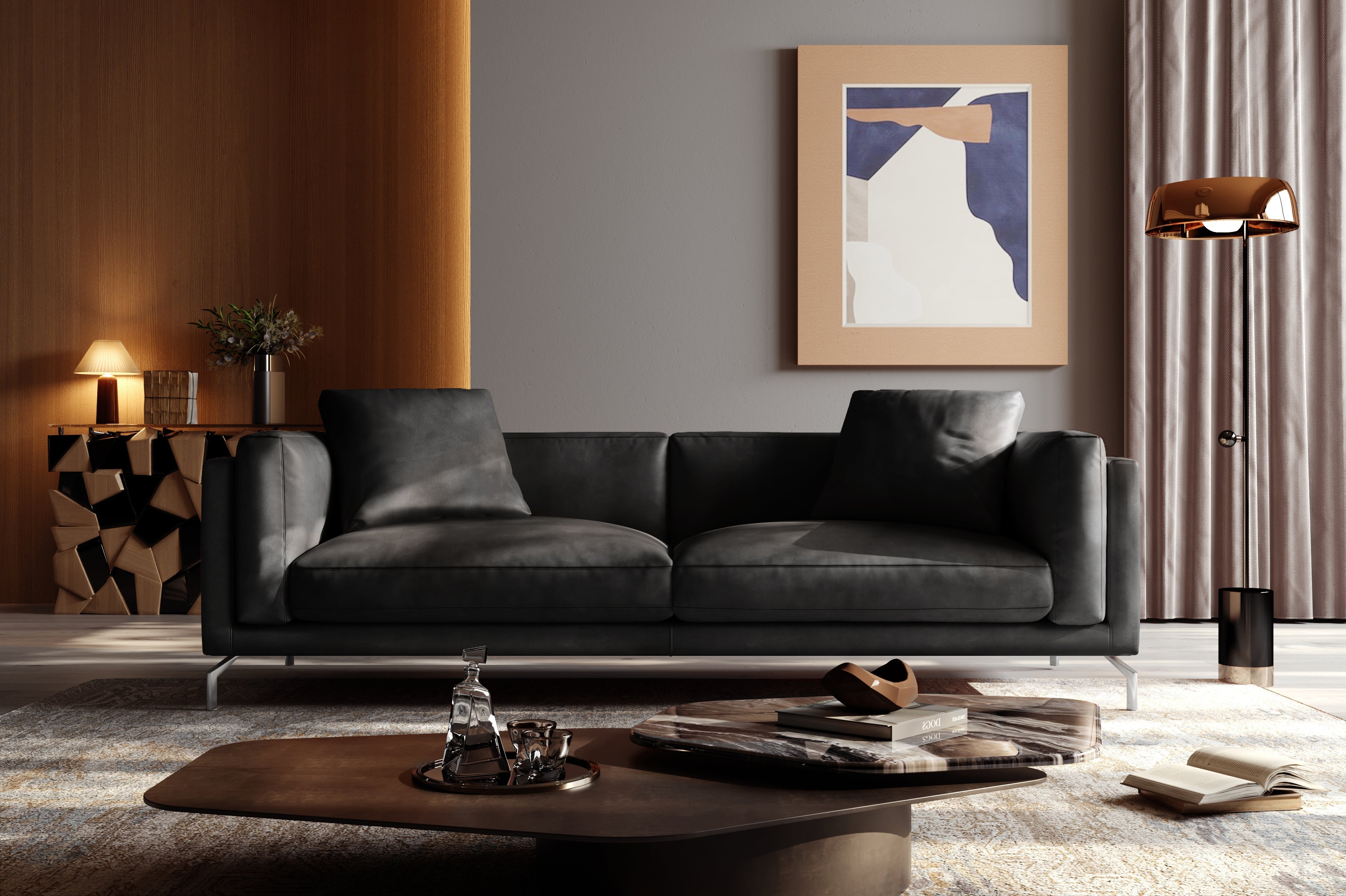 Zadar Top-Grain Nappa Leather Sofa with Metal Legs – Valencia